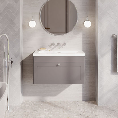 Classique 800mm Wall Hung Single Drawer Vanity with Basin - 0 Tap Hole