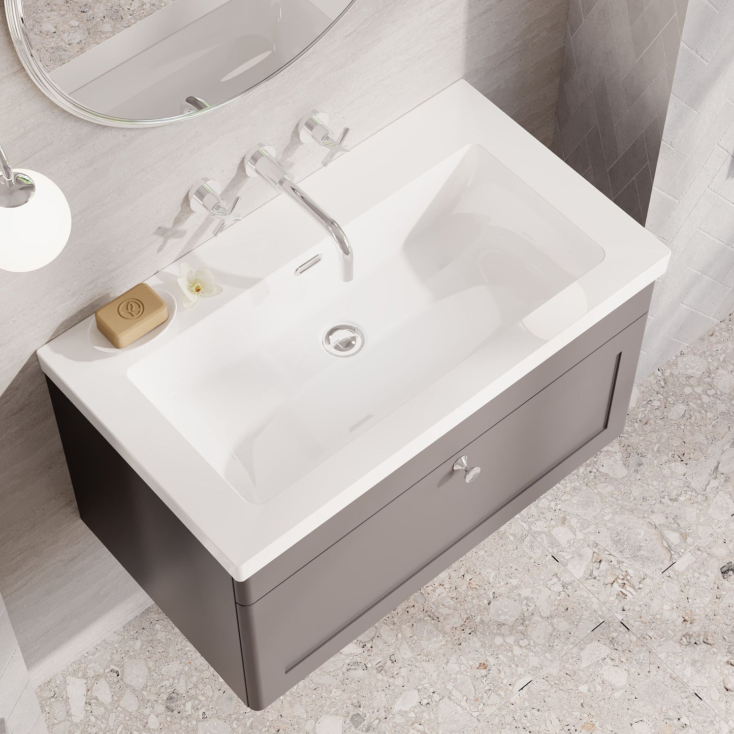 Classique 800mm Wall Hung Single Drawer Vanity with Basin - 0 Tap Hole