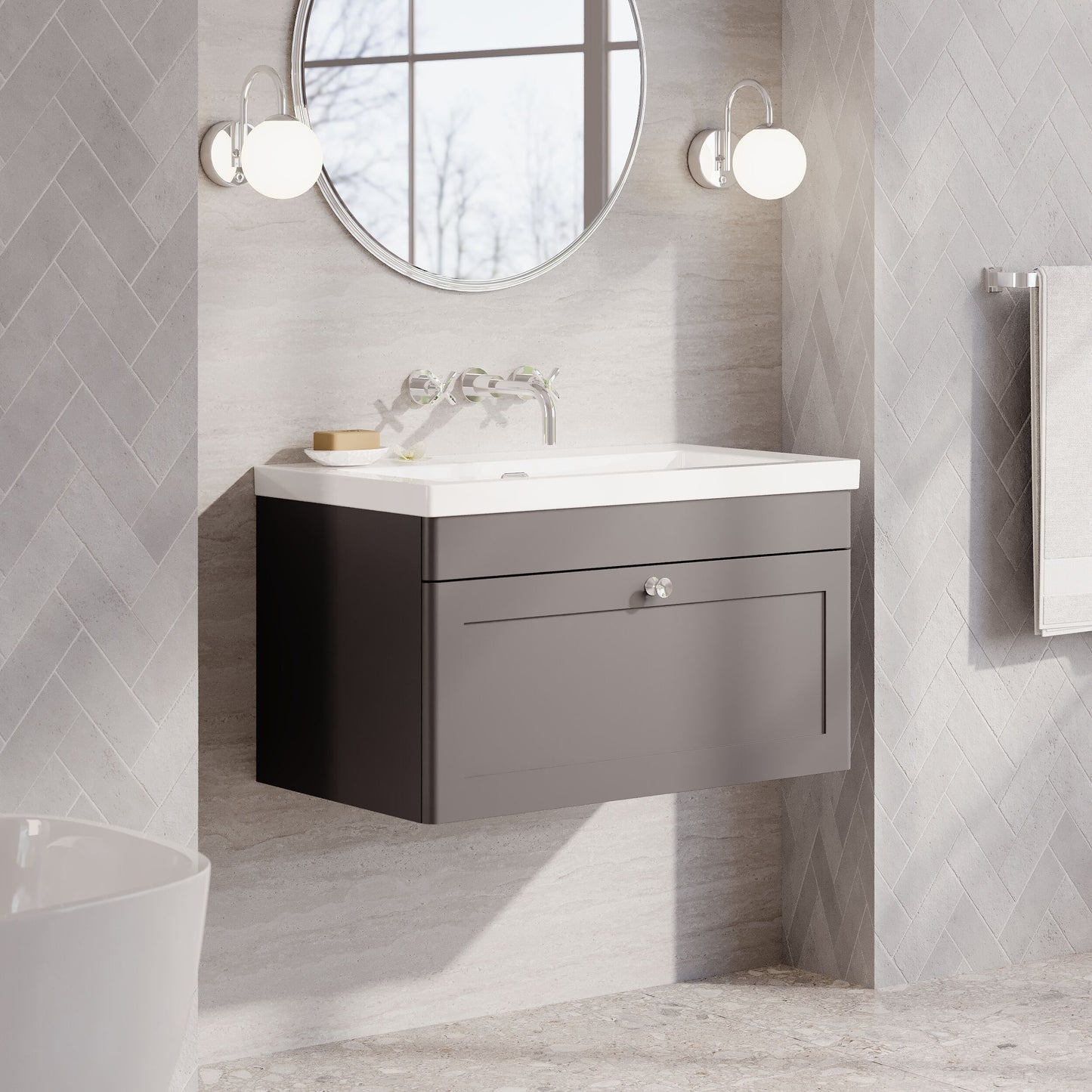 Classique 800mm Wall Hung Single Drawer Vanity with Basin - 0 Tap Hole