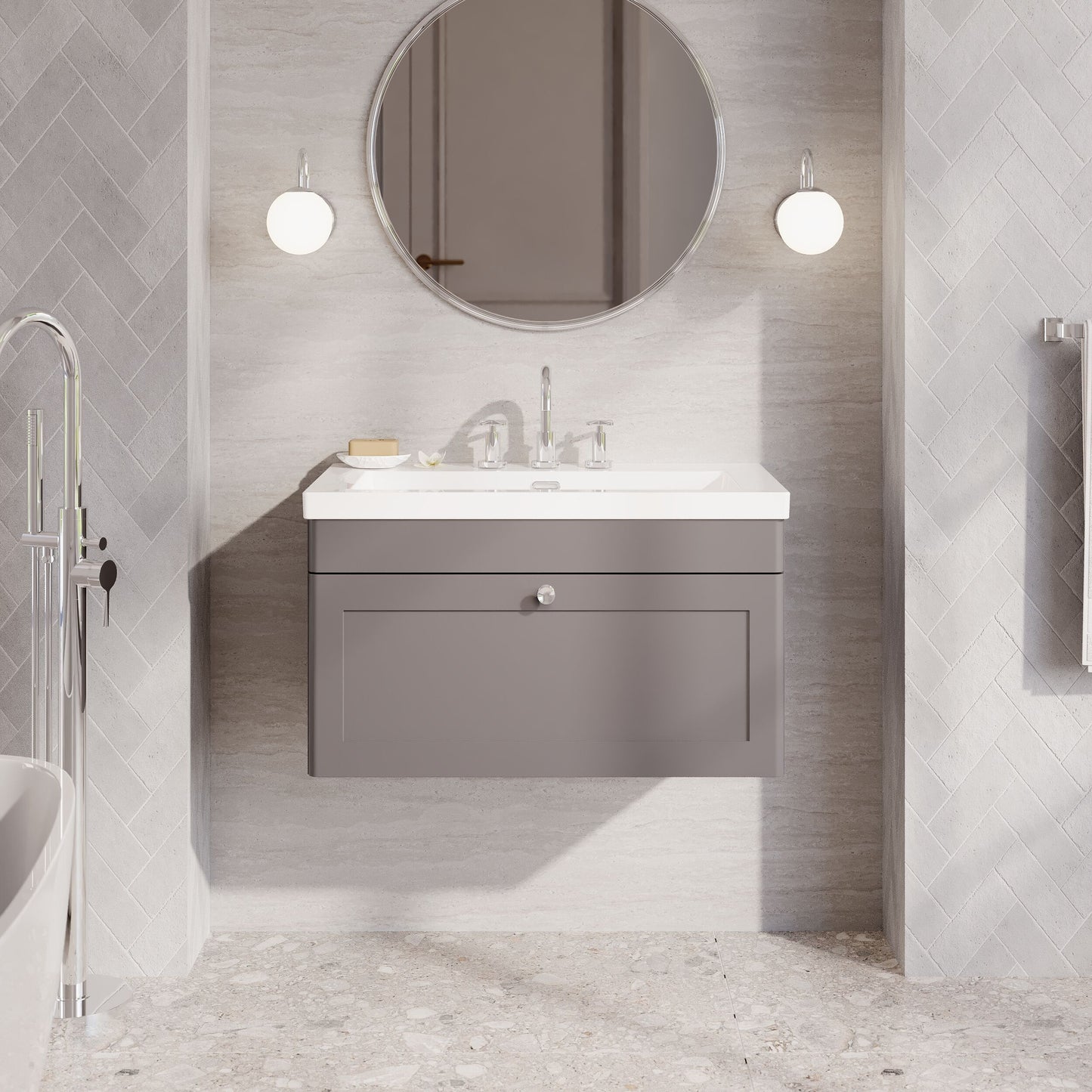 Classique 800mm Wall Hung Single Drawer Vanity with Basin - 3 Tap Hole