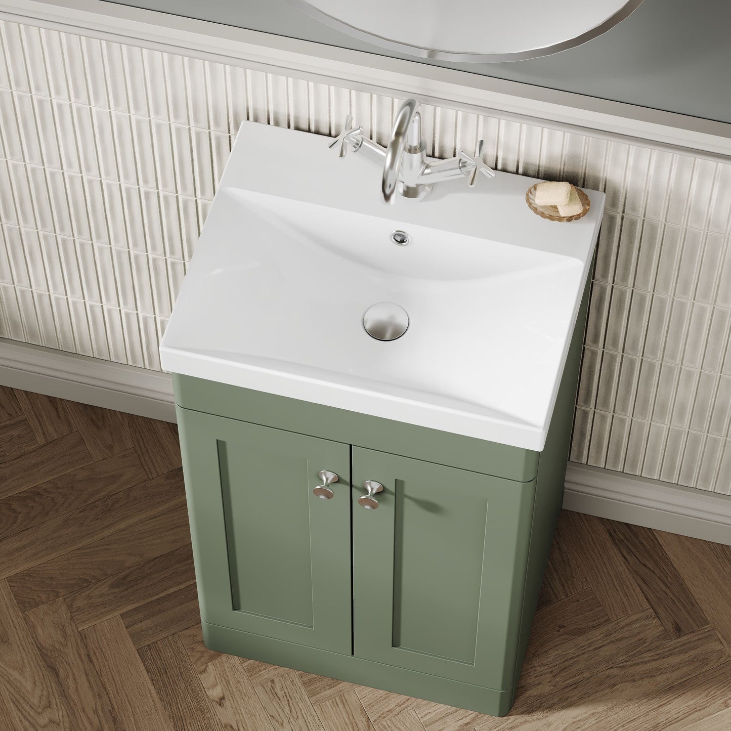 Nuie Classique 500mm Satin Green Floor Standing 2 Door Unit with Basin