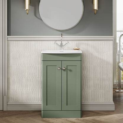 Nuie Classique 500mm Satin Green Floor Standing 2-Door Vanity Unit & Basin