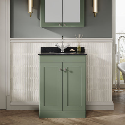 Nuie Classique 600mm Satin Green Floor Standing 2 Door Basin Unit With Handles & Backsplash