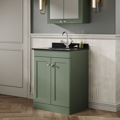 Nuie Classique 600mm Satin Green Floor Standing 2 Door Basin Unit With Handles & Backsplash