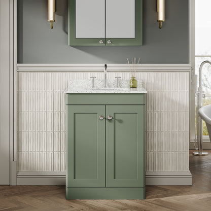 Nuie Classique 600mm Satin Green Floor Standing 2 Door Vanity Unit with 3 Tap Hole Round Basin