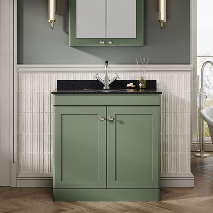 Nuie Classique 820mm Satin Green Floor Standing Vanity Unit with Basin & Handles