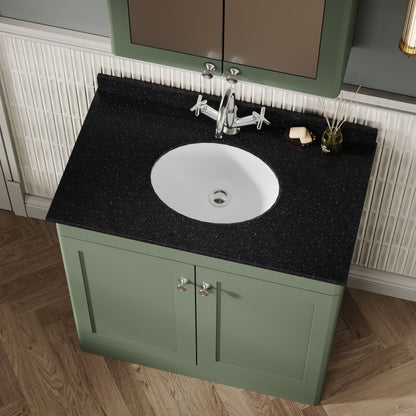 Nuie Classique 820mm Satin Green Floor Standing Vanity Unit with Basin & Handles