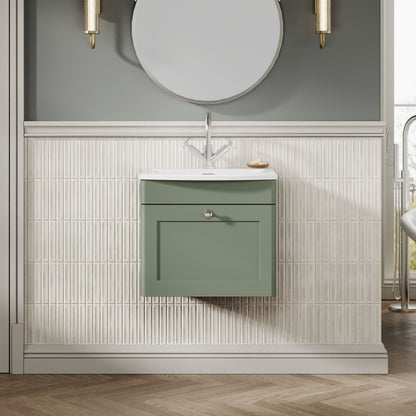 Nuie Classique 500mm Wall Hung 1 Drawer Unit with Curved Basin With Overflow