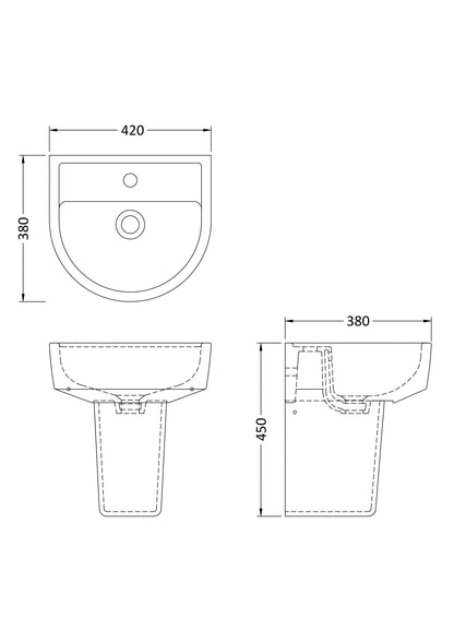 Hudson Reed Luna 420mm Basin & Semi Pedestal With Fixings & Overflow