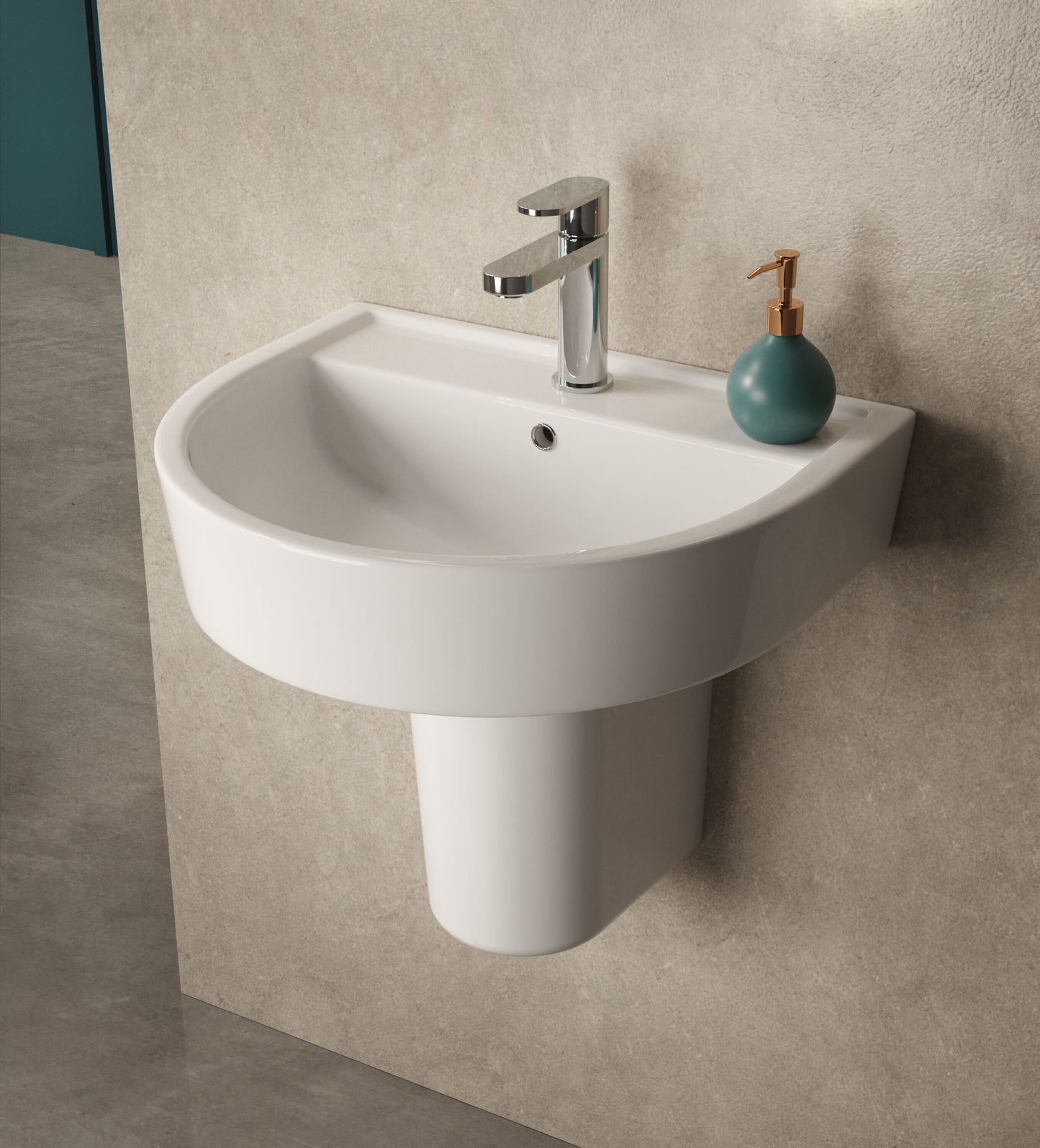 Hudson Reed Luna 420mm Basin & Semi Pedestal With Fixings & Overflow