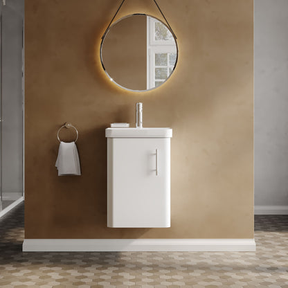 Nuie Core 400mm 1 Door Gloss White Wall Hung Vanity Unit With Basin