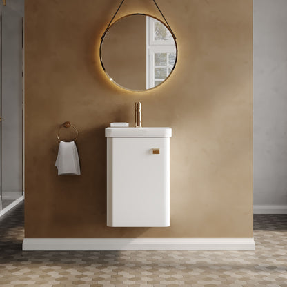 Nuie Core 400mm 1 Door 1 Drawer Gloss White Wall Hung Vanity Unit With Basin