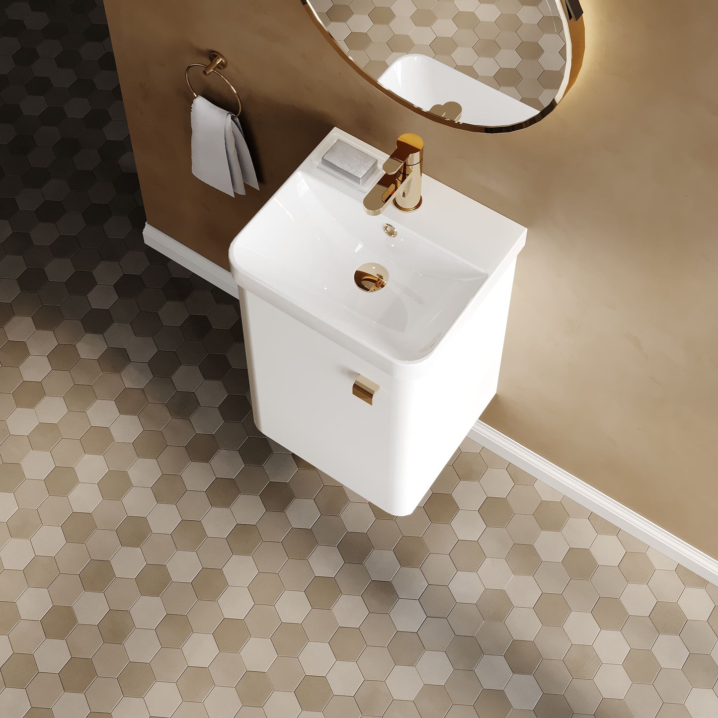 Nuie Core 400mm 1 Door 1 Drawer Gloss White Wall Hung Vanity Unit With Basin