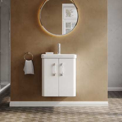 Nuie Core 500mm 2 Door Gloss White Wall Hung Vanity Unit With Basin