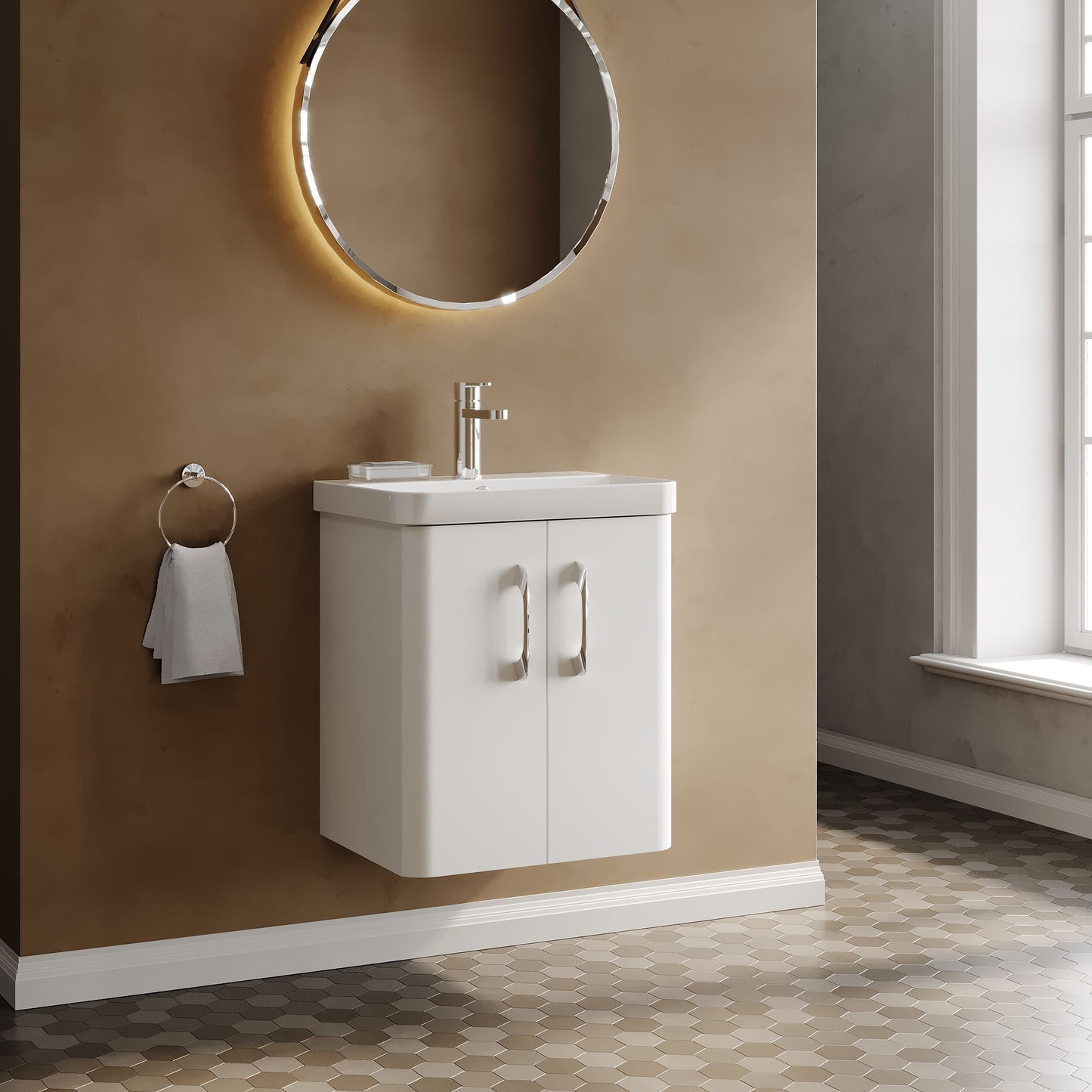 Nuie Core 500mm 2 Door Gloss White Wall Hung Vanity Unit With Basin