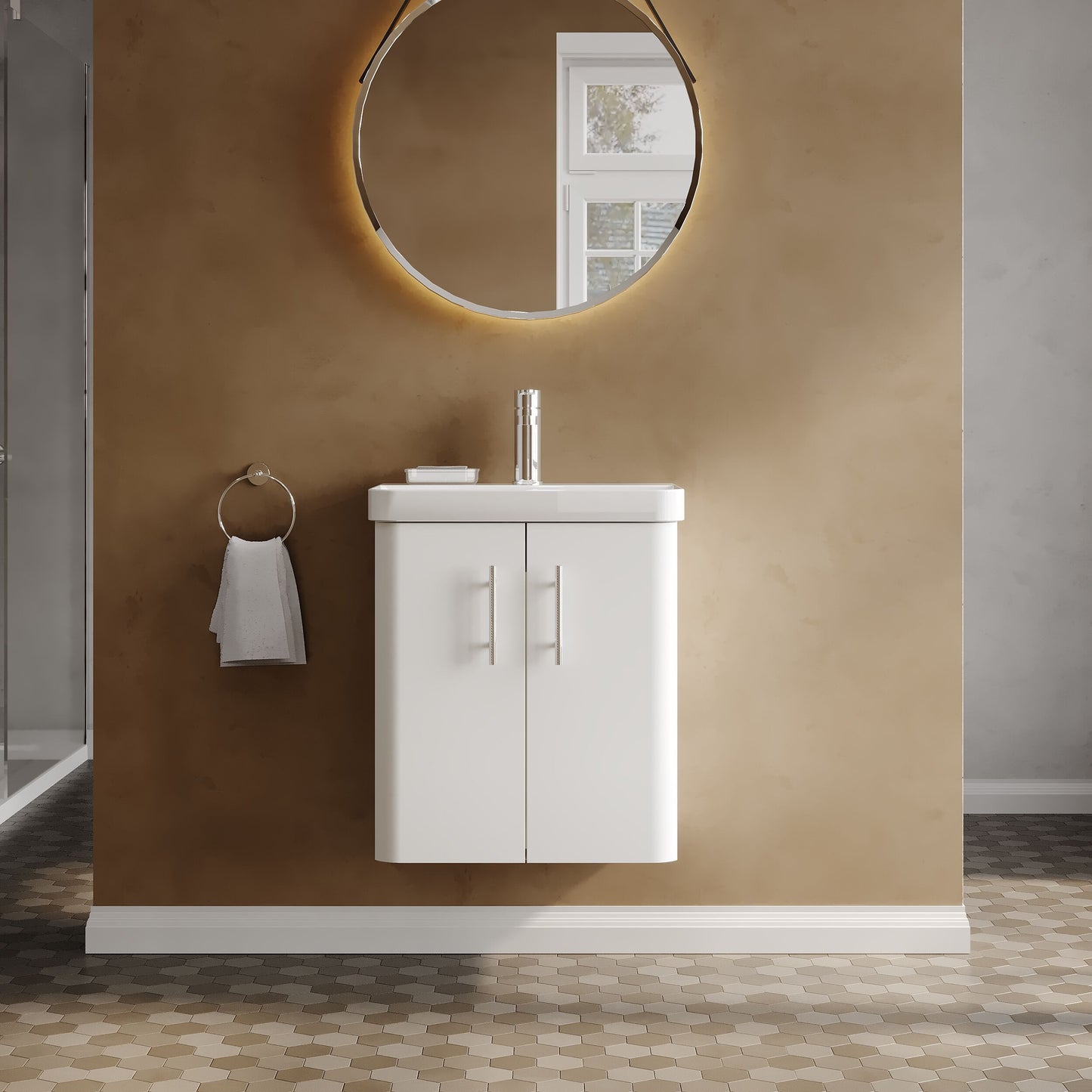 Nuie Core 500mm 2 Door Gloss White Wall Hung Vanity Unit With Basin