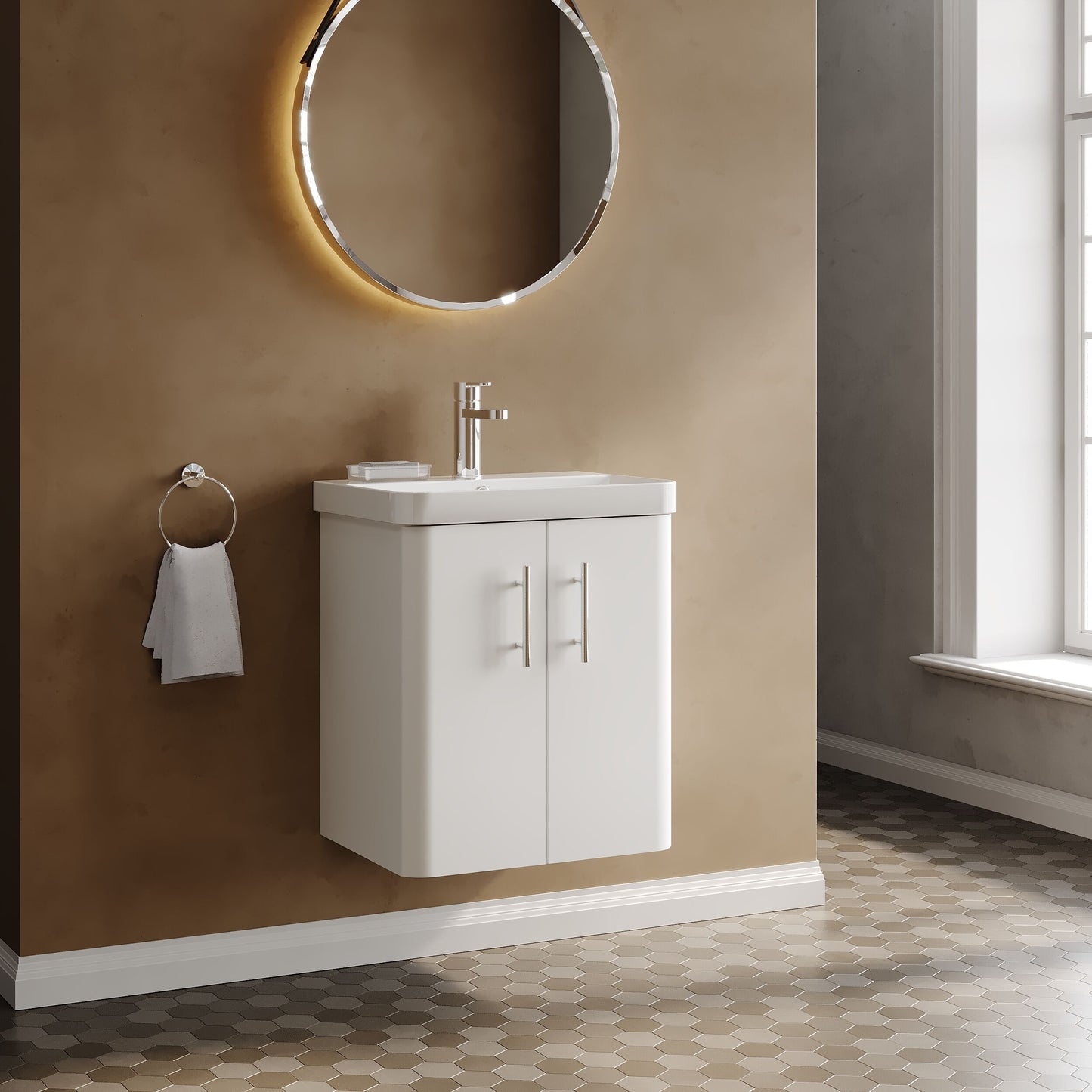 Nuie Core 500mm 2 Door Gloss White Wall Hung Vanity Unit With Basin