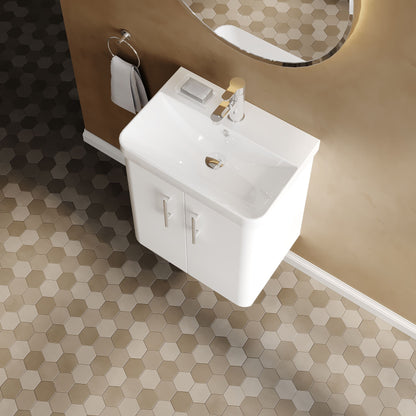 Nuie Core 500mm 2 Door Gloss White Wall Hung Vanity Unit With Basin