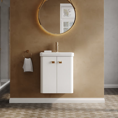 Nuie Core 500mm 2 Door Gloss White Wall Hung Vanity Unit With Basin