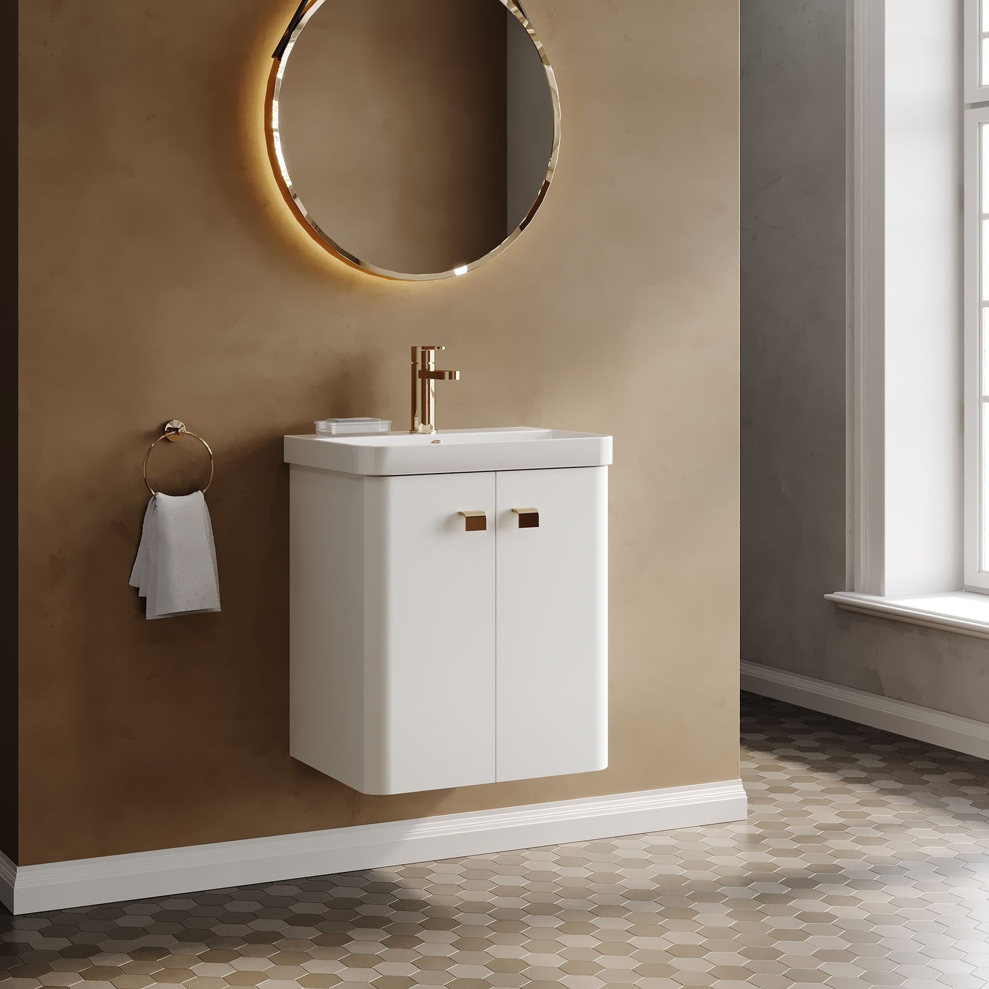 Nuie Core 500mm 2 Door Gloss White Wall Hung Vanity Unit With Basin