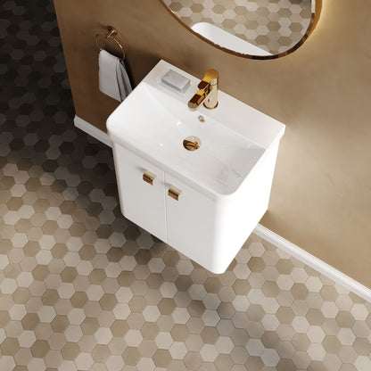 Nuie Core 500mm 2 Door Gloss White Wall Hung Vanity Unit With Basin