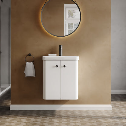 Nuie Core 500mm 2 Door Gloss White Wall Hung Vanity Unit With Basin