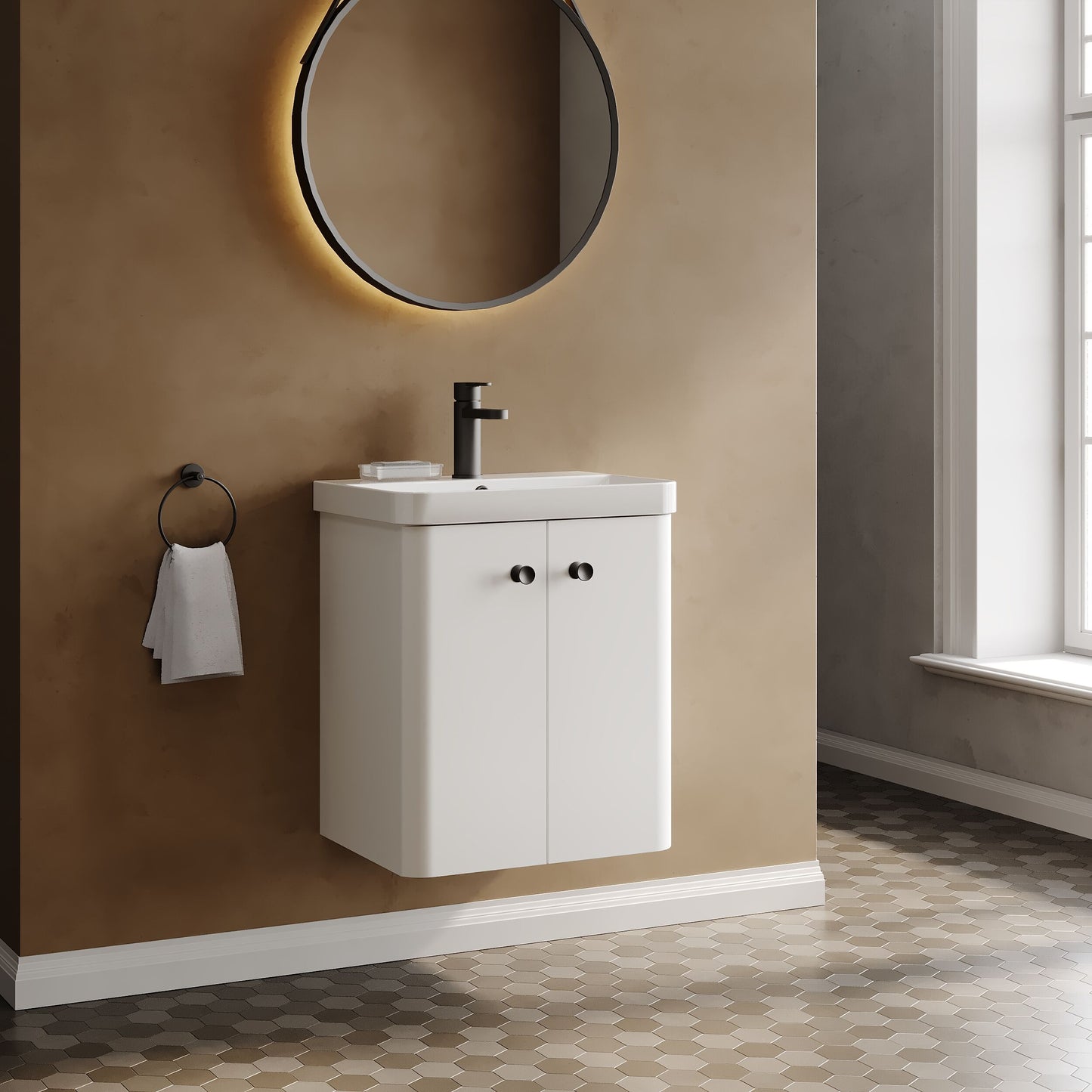 Nuie Core 500mm 2 Door Gloss White Wall Hung Vanity Unit With Basin