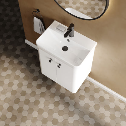 Nuie Core 500mm 2 Door Gloss White Wall Hung Vanity Unit With Basin