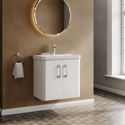 Nuie Core 600mm 2 Door Gloss White Wall Hung Vanity Unit With Basin