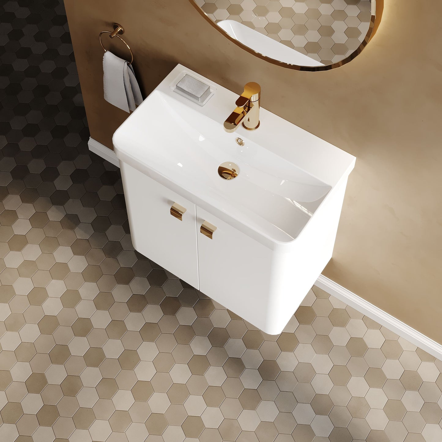 Nuie Core 600mm 2 Door Gloss White Wall Hung Vanity Unit With Basin