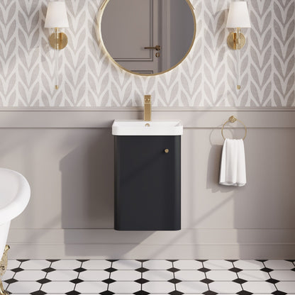 Balterley Curve Modern Bathroom Wall Hung 1 Door Vanity Unit Basin, Dark Grey, 405mm