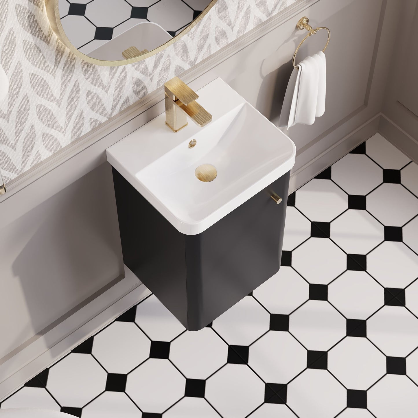 Balterley Curve Modern Bathroom Wall Hung 1 Door Vanity Unit Basin, Dark Grey, 405mm