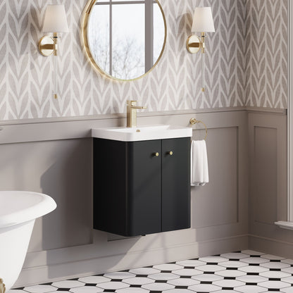 Balterley Curve Modern Bathroom Wall Hung 2 Door Vanity Unit Basin, Dark Grey, 505mm