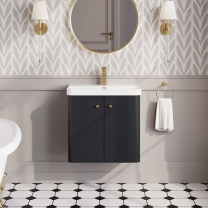 Balterley Curve Modern Bathroom Wall Hung 2 Door Vanity Unit Basin, Dark Grey, 605mm
