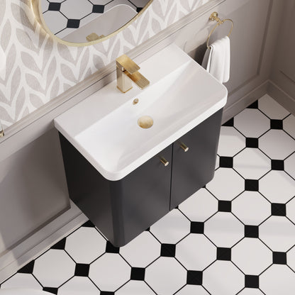 Balterley Curve Modern Bathroom Wall Hung 2 Door Vanity Unit Basin, Dark Grey, 605mm