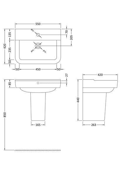 Hudson Reed Arlo 550mm Basin & Semi Pedestal With Fixings & Overflow