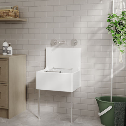 Nuie Single Bowl 515 x 535 x 393mm Fireclay White Cleaner Sink With Legs, Bracket and Backsplash