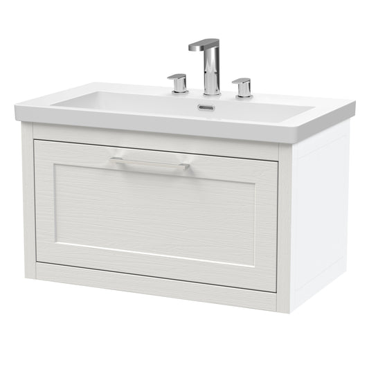 BC Designs Crestfield 813mm Wall Hung Nimbus White Vanity Unit With 1 Soft Close Drawer & 3 Taphole Basin