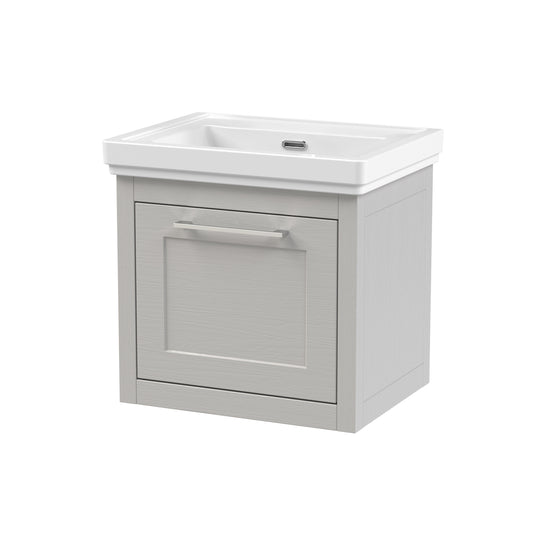 BC Designs Crestfield 500mm Earl's Grey Wall Hung 1-Drawer Vanity Unit Including Basin