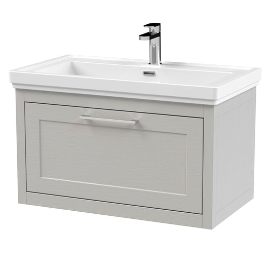 BC Designs Crestfield 800mm Earl's Grey Wall Hung 1-Drawer Vanity Unit with Soft Close & 1 Tap Hole Basin