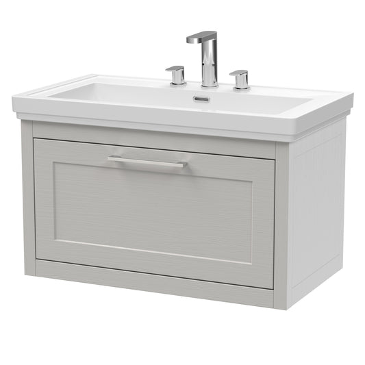 BC Designs Crestfield 800mm Wall Hung Earl'S Grey 1-Drawer Vanity Unit With 3 Taphole Basin