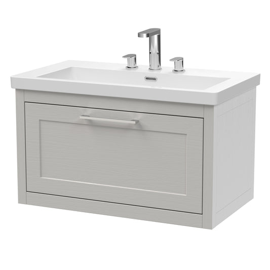 BC Designs Crestfield 800mm Earl's Grey Wall Hung 1-Drawer Vanity Unit With 3 Taphole Basin