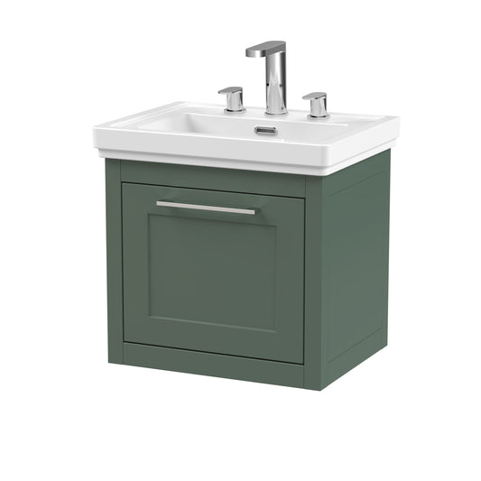 BC Designs Crestfield 500mm Forest Green Wall Hung 1-Drawer Vanity Unit With 3 Taphole Basin