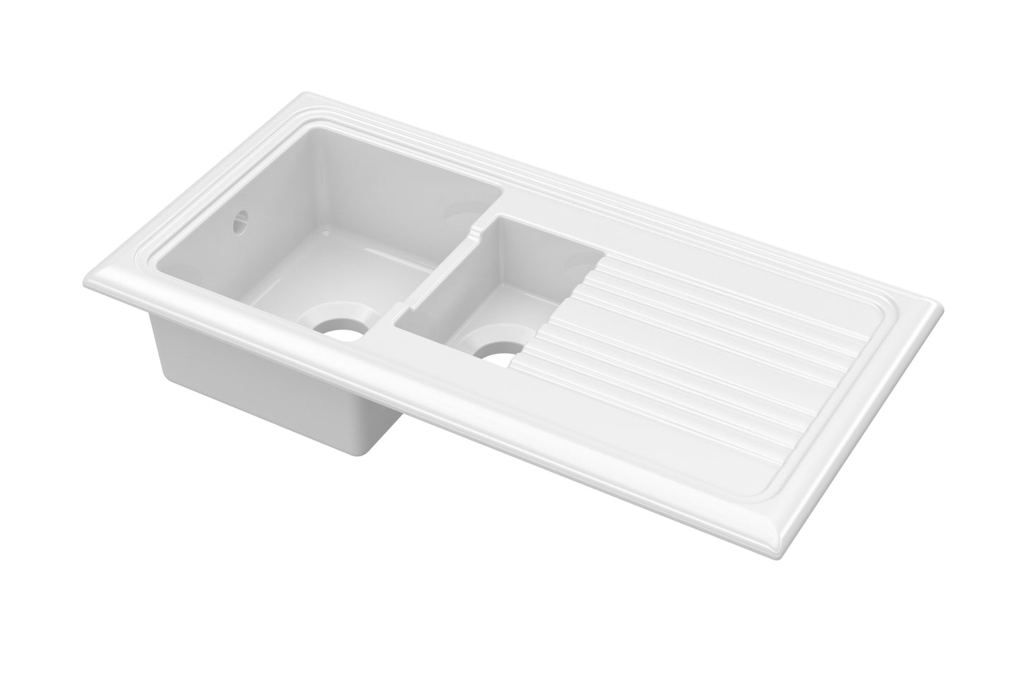 Nuie 1.5 Bowl 1010 x 525mm Fireclay White Rectangular Countertop Sink