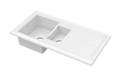 Nuie 1.5 Bowl 1010 x 525mm Fireclay White Rectangular Countertop Sink