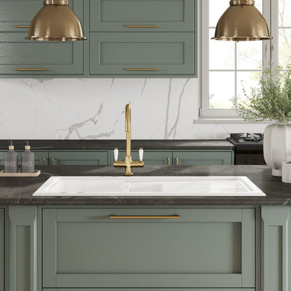 Nuie 1.5 Bowl 1010 x 525mm Fireclay White Rectangular Countertop Sink