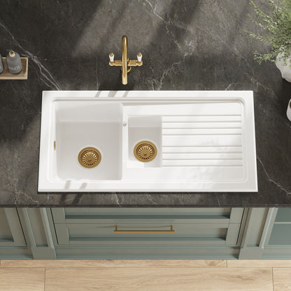 Nuie 1.5 Bowl 1010 x 525mm Fireclay White Rectangular Countertop Sink