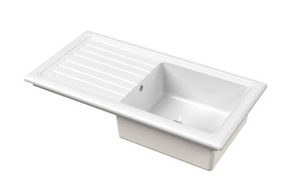 Nuie Single Bowl 1010 x 525mm Fireclay White Rectangular Countertop Sink