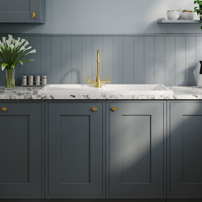 Nuie Single Bowl 1010 x 525mm Fireclay White Rectangular Countertop Sink