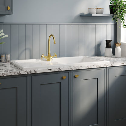 Nuie Single Bowl 1010 x 525mm Fireclay White Rectangular Countertop Sink